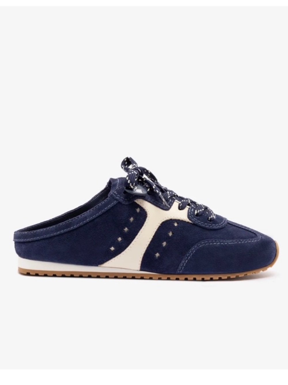 Larroude Stella Mule In Navy Suede and Ivory Leather